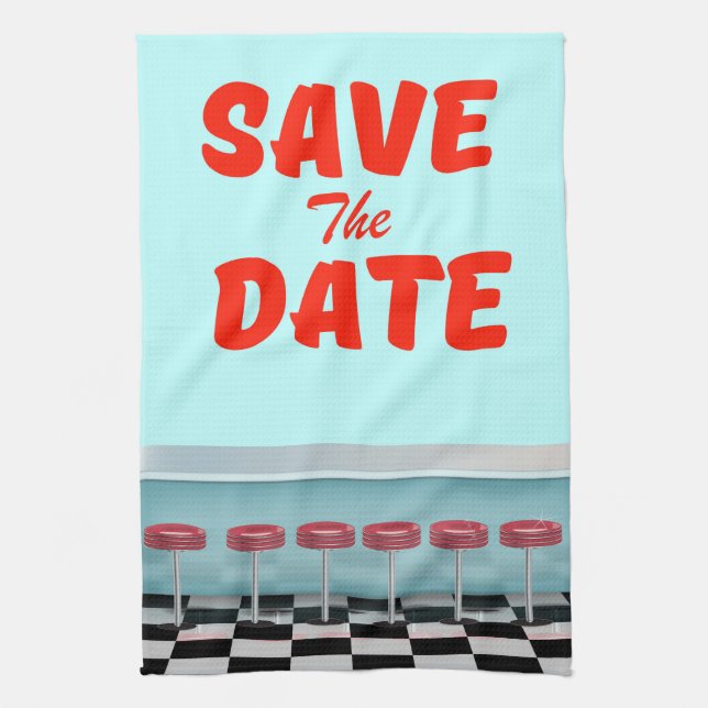 Save the Date vintage american Diner Kitchen Towel (Vertical)