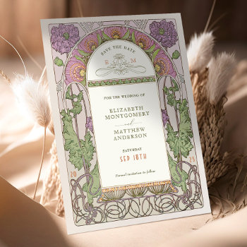 Save The Date Vintage Art Nouveau By Mucha Invitat Invitation by DIYPaperBoutique at Zazzle