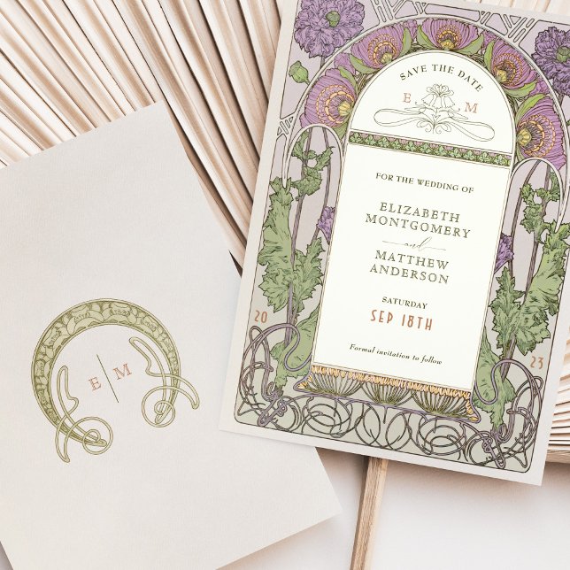 Save the Date Vintage Art Nouveau by Mucha Invitat Invitation (Creator Uploaded)