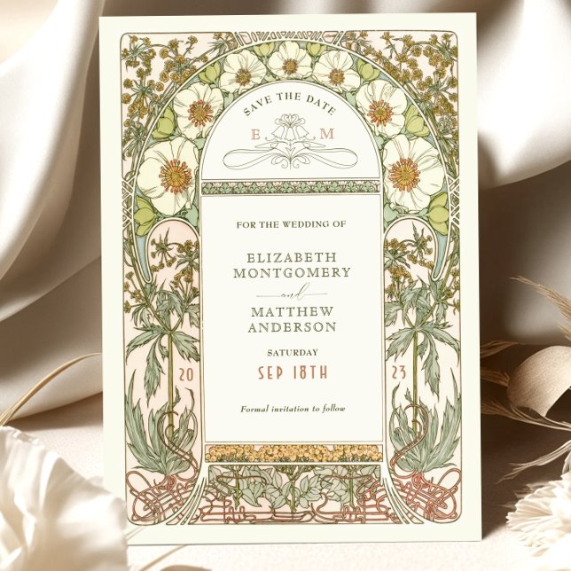 Save the Date Vintage Art Nouveau by Mucha Invitation (Creator Uploaded)
