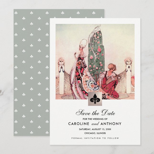 Save the Date. Vintage Art Wedding Announcements (Front/Back)