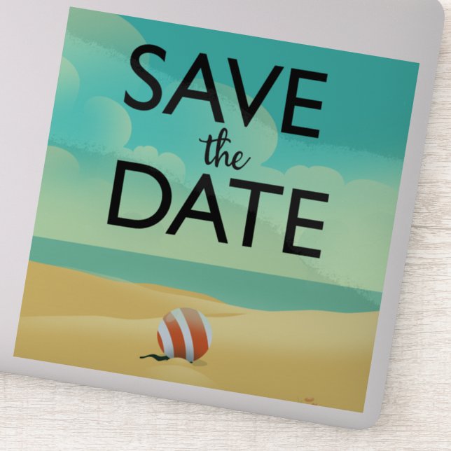 Save the Date Vintage Beach Sticker (Detail)