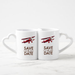 Save the Date vintage bi-plane Coffee Mug Set