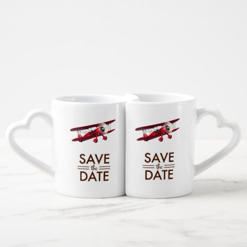 Save the Date vintage bi_plane Coffee Mug Set