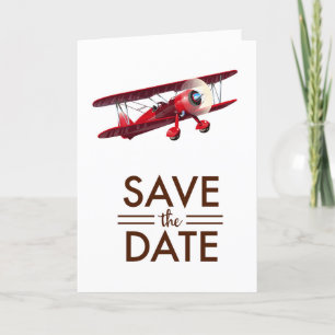 Save the Date vintage bi-plane Note Card