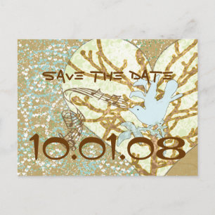 Save The Date Vintage Bird Blue Red Rich Gold Announcement Postcard