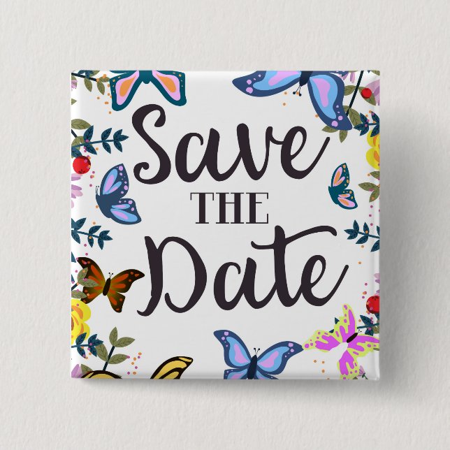 Save the Date Vintage Butterflies. Button (Front)