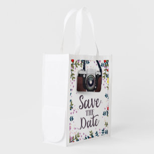 Save the Date Vintage Camera Grocery Bag