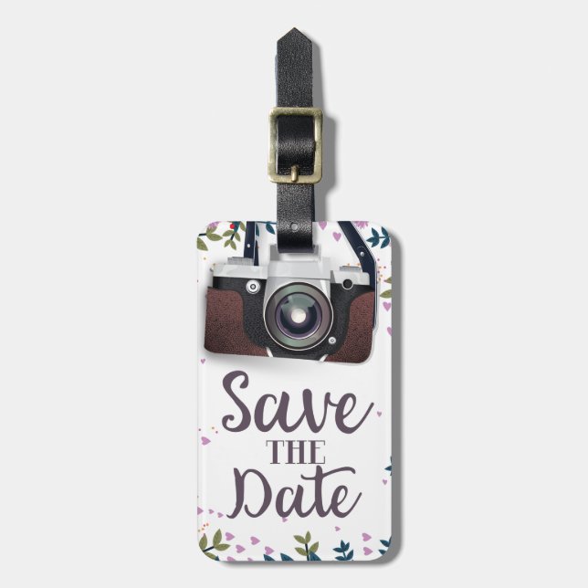 Save the Date Vintage Camera Luggage Tag (Front Vertical)