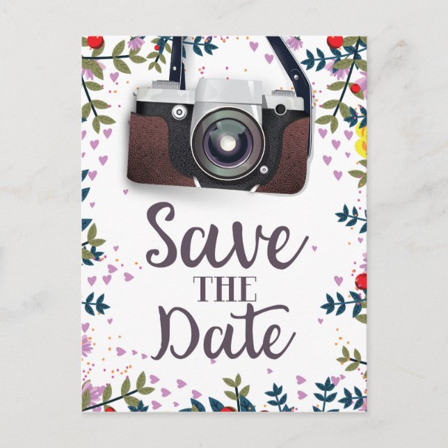 Save the Date Vintage Camera Postcard (Front)