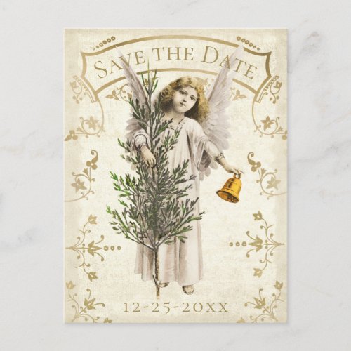 Save The Date Vintage Christmas Angel Postcard