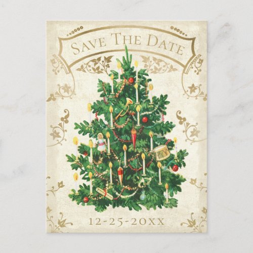 Save The Date Vintage Christmas Tree Postcard