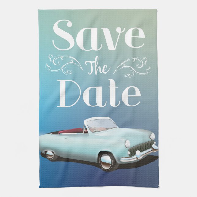 Save the Date Vintage Classic Car Kitchen Towel (Vertical)