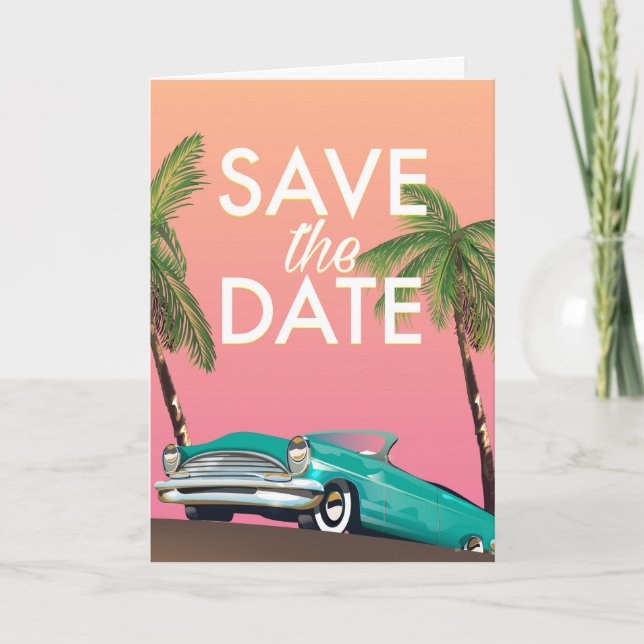 Save the Date Vintage convertible Car Note Card (Front)