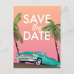 Save the Date Vintage convertible Car Postcard
