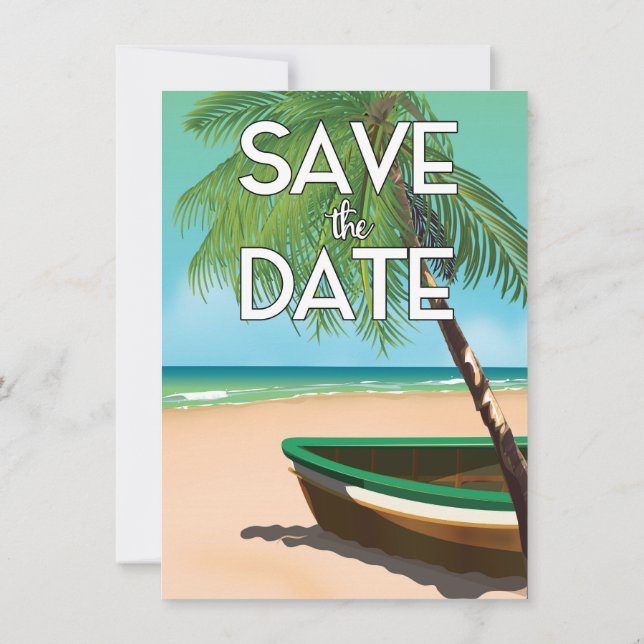 Save the Date vintage fishing boat Invitation (Back)