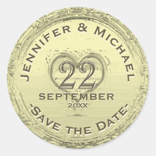Save the Date _ Vintage Foil Look Classic Round Sticker
