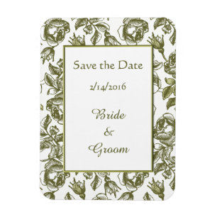 Save the Date Vintage Gold White Roses Magnet
