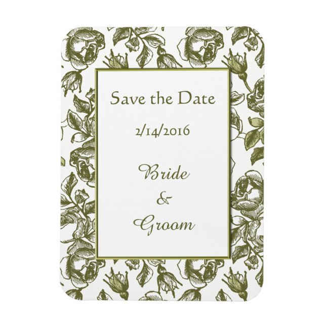 Save the Date Vintage Gold White Roses Magnet (Vertical)