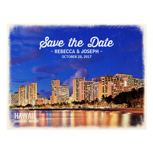 Save The Date Vintage Hawaii Waikiki Beach Paint Postcard