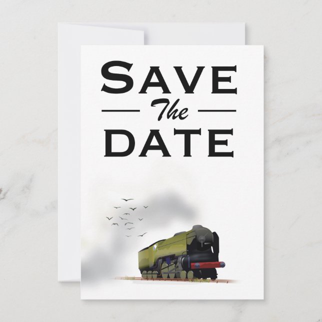 Save the Date vintage Locomotive invitation (Back)