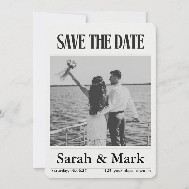 Save the Date vintage newspaper trending round (Front)