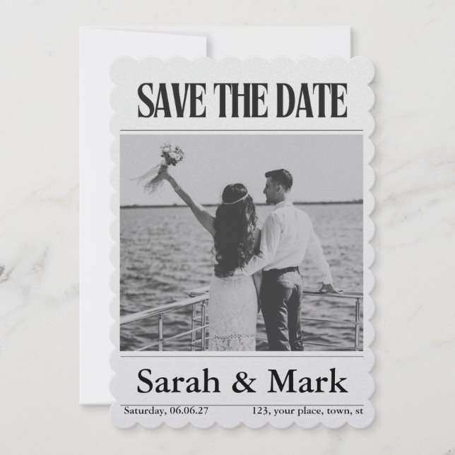 Save the Date vintage newspaper trending round (Front)