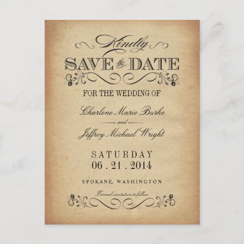 Save the Date Vintage Parchment Postcard