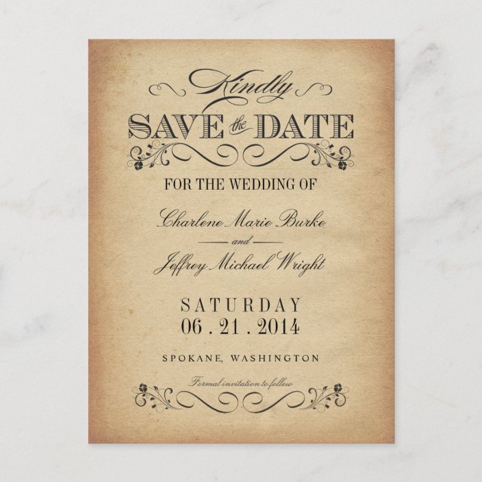 Save The Date Vintage Parchment Postcard Zazzle Com