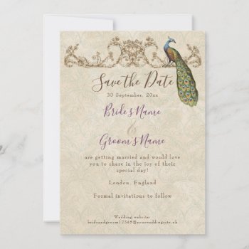 Save The Date  Vintage Peacock & Etchings Wedding Invitation by AudreyJeanne at Zazzle