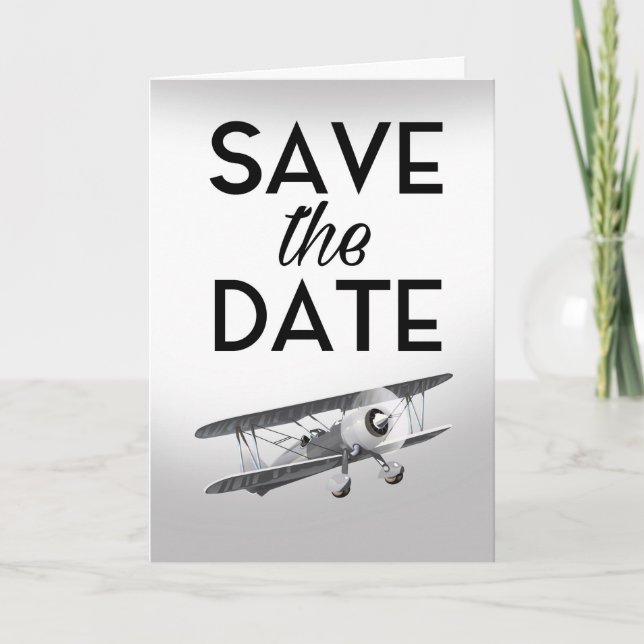 Save the Date Vintage Plane Note Card (Front)