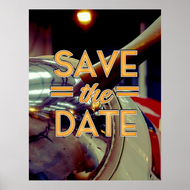 Save the Date vintage Prop Plane Poster (Front)