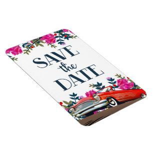 Save The Date Vintage Red Car Magnet