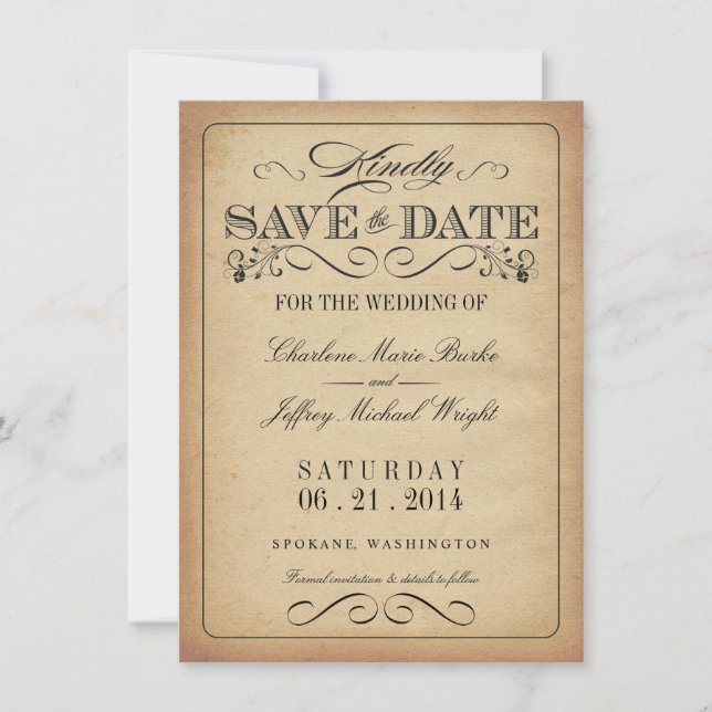 Save the Date - Vintage Rustic Parchment (Front)