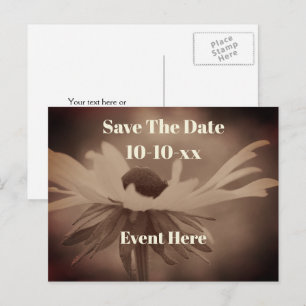 Save The Date Vintage Sepia Black Eyed Susan Announcement Postcard