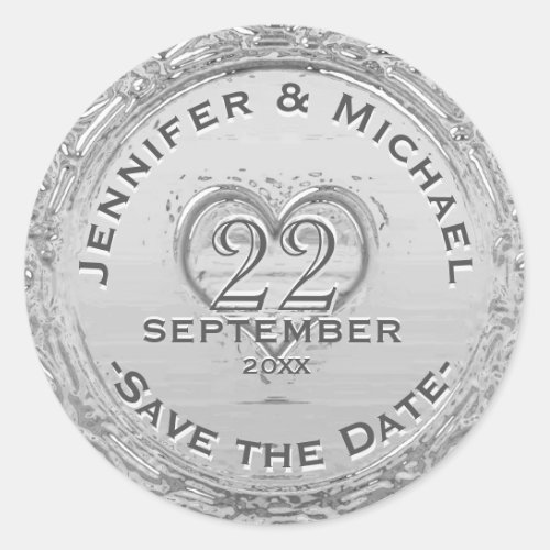 Save the Date _ Vintage Silver Foil Look Classic Round Sticker