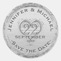 Save the Date - Vintage Silver Foil Look Classic Round Sticker