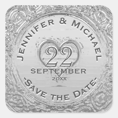 Save the Date _ Vintage Silver Foil Look Square Sticker