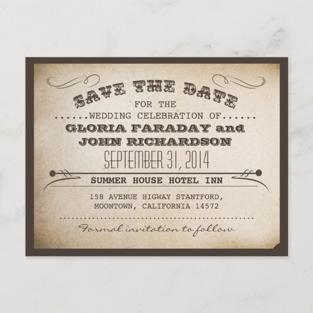 Vintage Postcard Save The Date Template