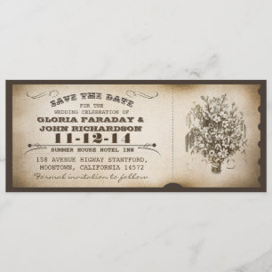 save the date vintage ticket postcards