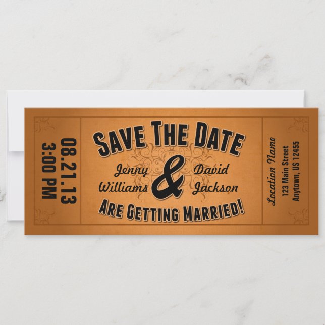 Save The Date: Vintage Ticket Save The Date (Front)