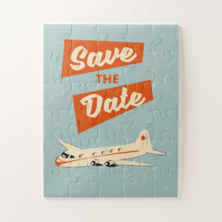 Save the Date vintage travel poster Jigsaw Puzzle