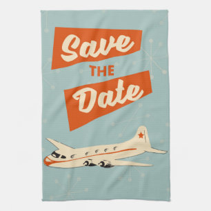 Save the Date vintage travel poster Kitchen Towel