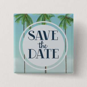 Save The Date Vintage Tropical Palms Button