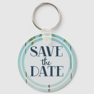 Save The Date Vintage Tropical Palms Keychain