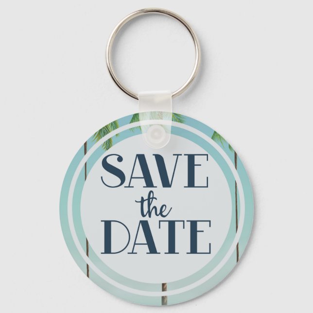 Save The Date Vintage Tropical Palms Keychain (Front)