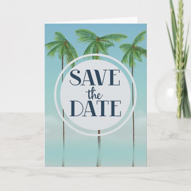 Save The Date Vintage Tropical Palms Note Card (Front)