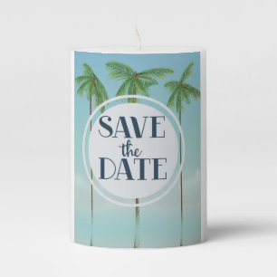 Save The Date Vintage Tropical Palms Pillar Candle