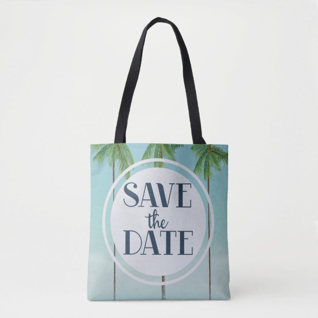 Save The Date Vintage Tropical Palms Tote Bag (Front)