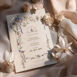 Save The Date Vintage Victorian Floral Wedding Foil Invitation